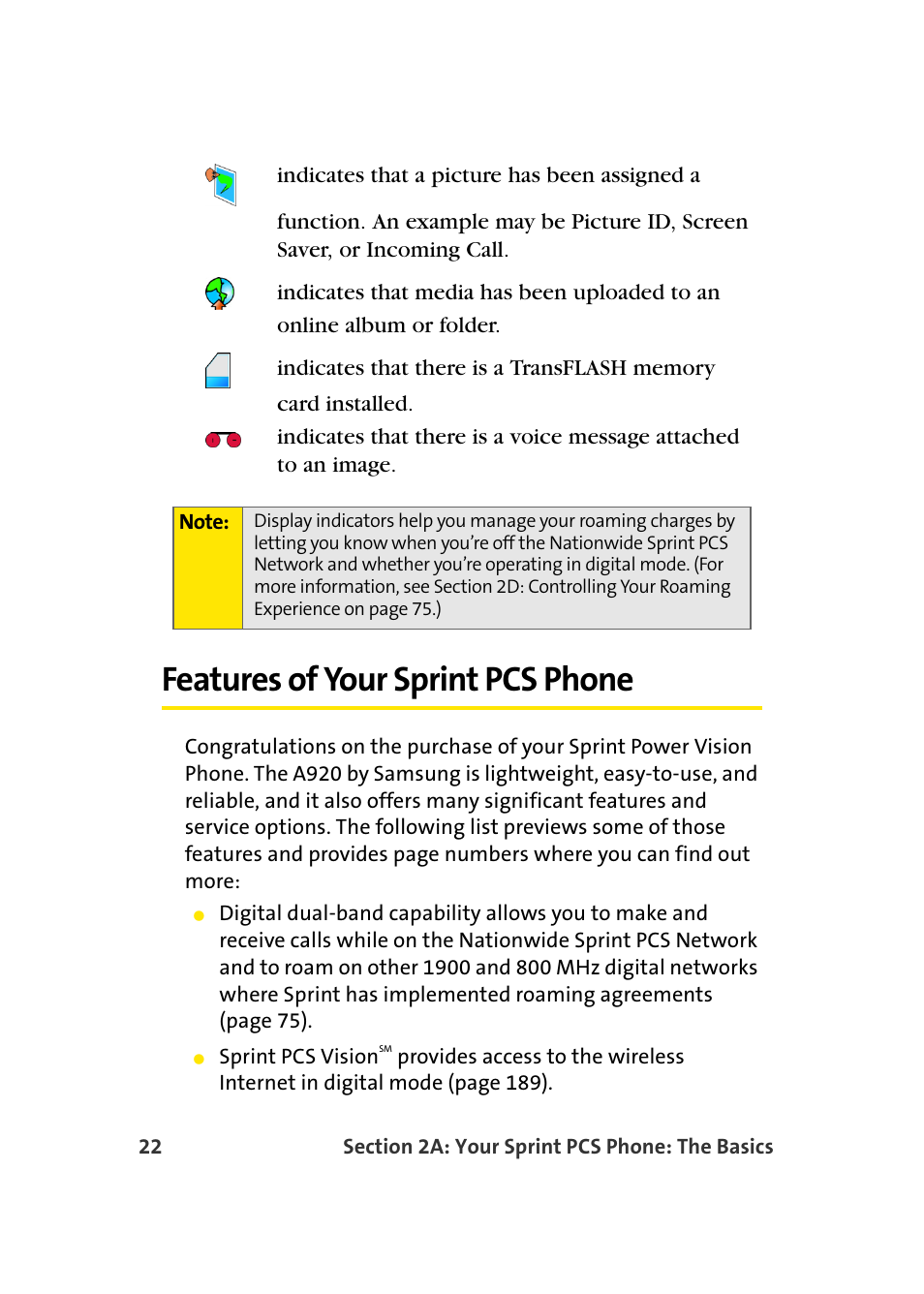 Features of your sprint pcs phone | TOA Electronics Sprint Power Vision A920 User Manual | Page 46 / 272