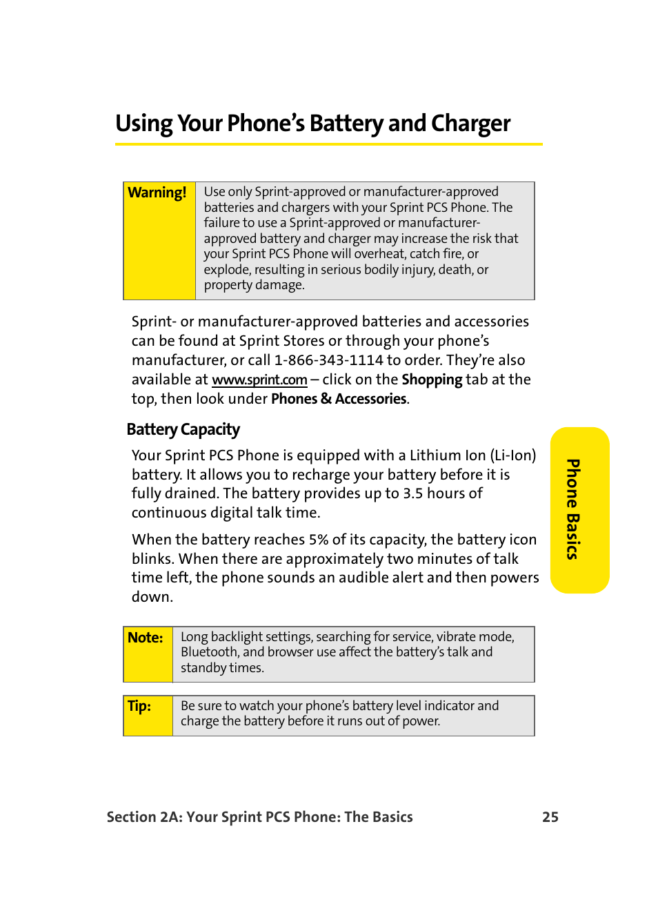 Using your phone’s battery and charger | TOA Electronics Sprint Power Vision A920 User Manual | Page 49 / 272