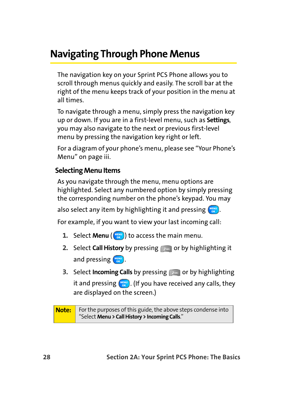 Navigating through phone menus | TOA Electronics Sprint Power Vision A920 User Manual | Page 52 / 272