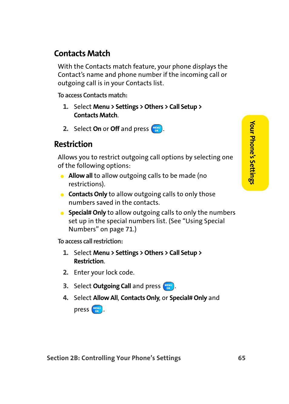 Contacts match, Restriction | TOA Electronics Sprint Power Vision A920 User Manual | Page 89 / 272