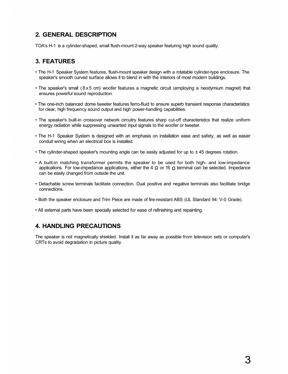 TOA Electronics H-1 User Manual | Page 3 / 12