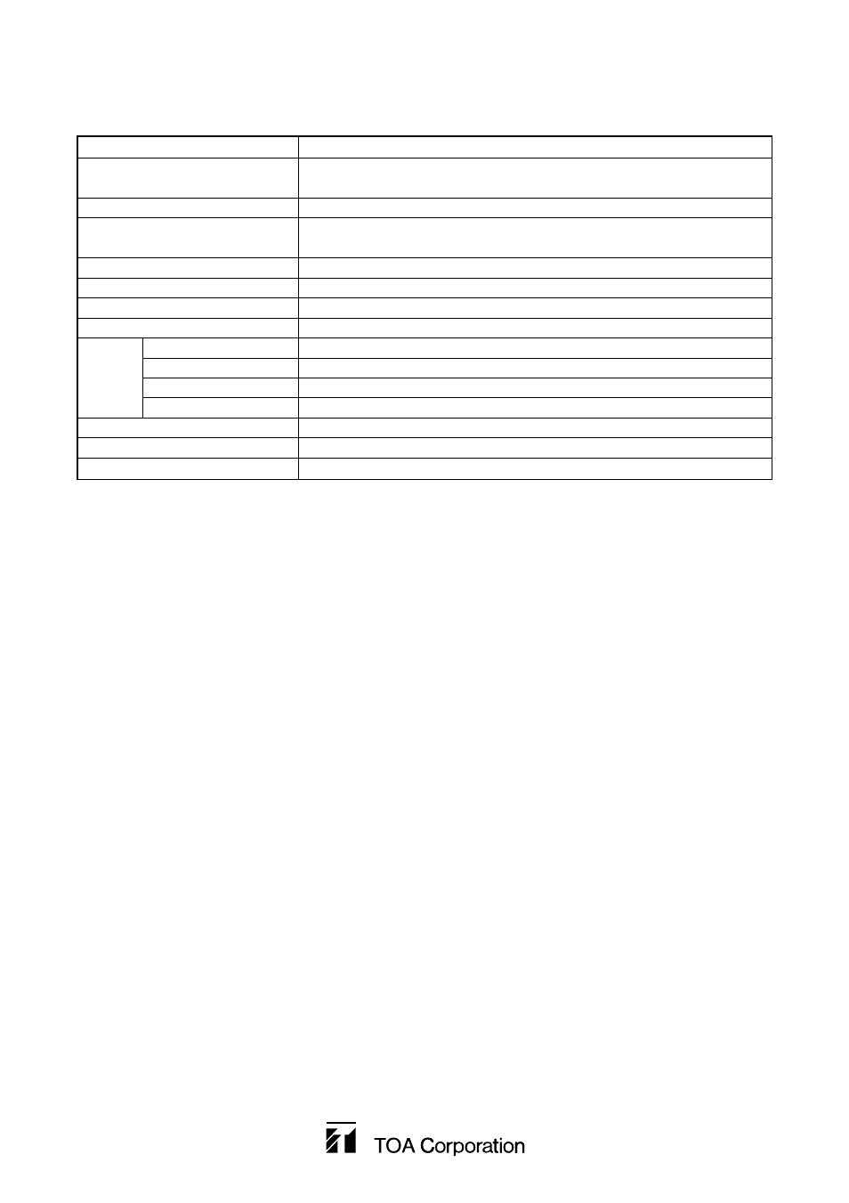Specifications | TOA Electronics HB-1 User Manual | Page 12 / 12