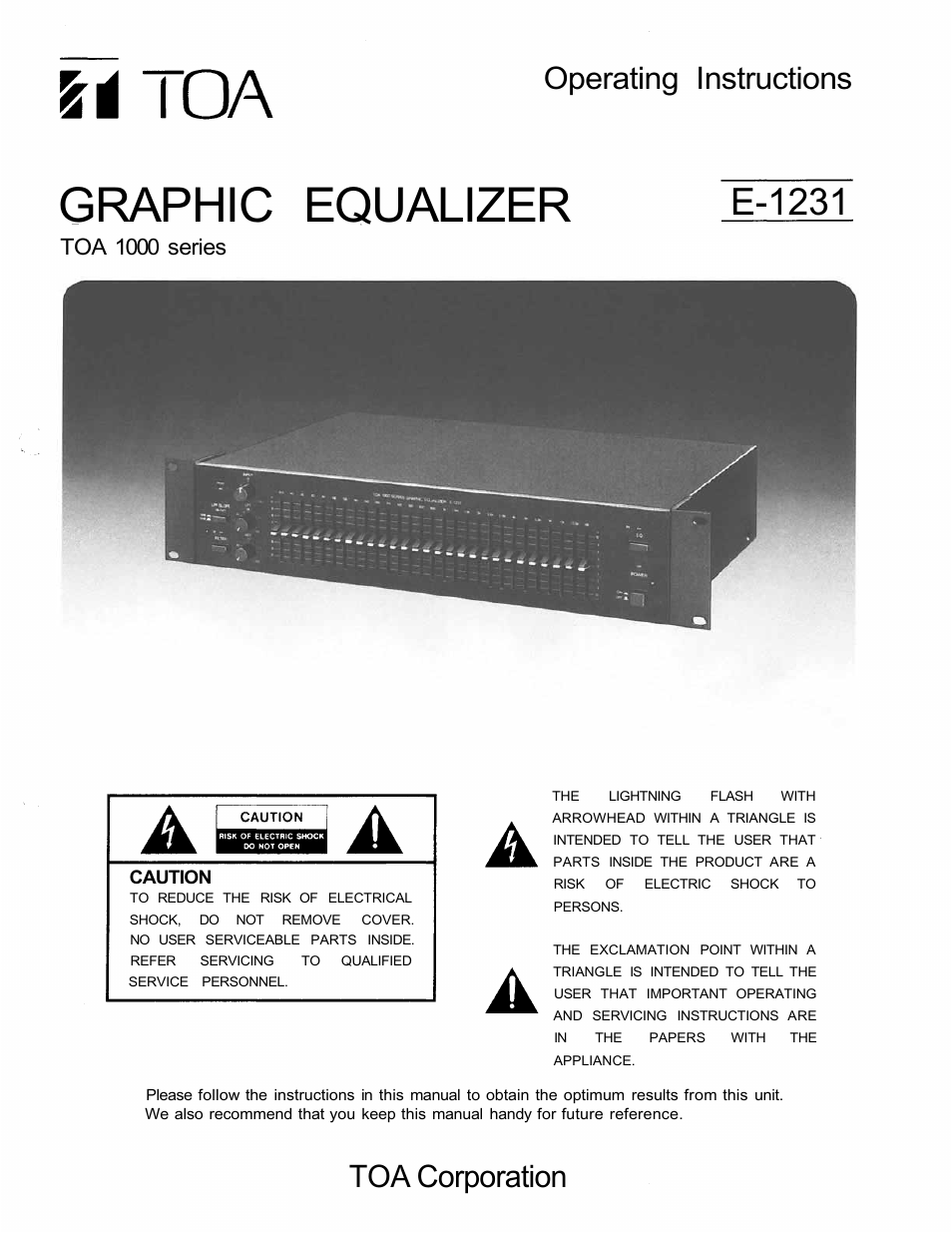 TOA Electronics 1000 Series User Manual | 12 pages