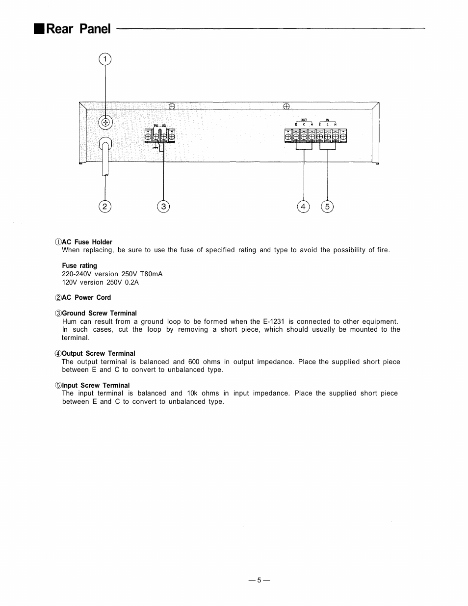 Rear panel | TOA Electronics 1000 Series User Manual | Page 5 / 12