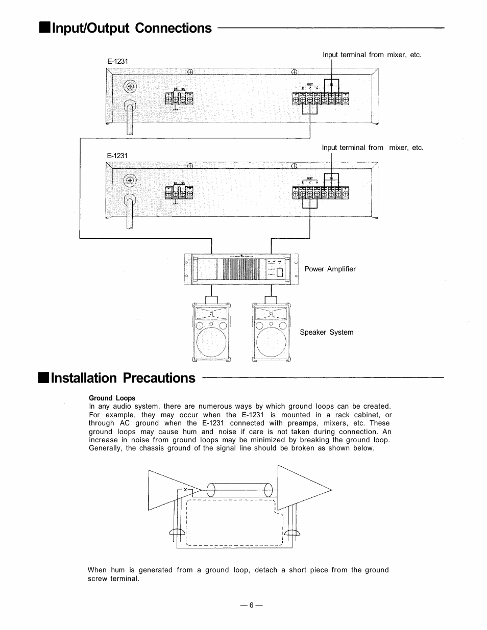 Input/output connections, Installation precautions | TOA Electronics 1000 Series User Manual | Page 6 / 12