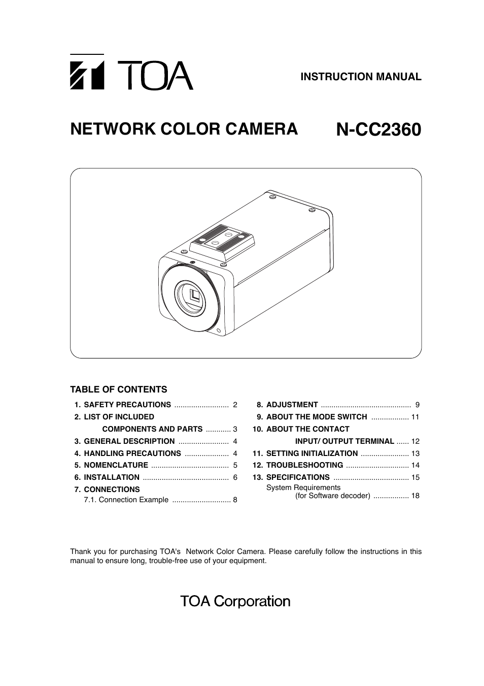 TOA Electronics N-CC2360 User Manual | 20 pages