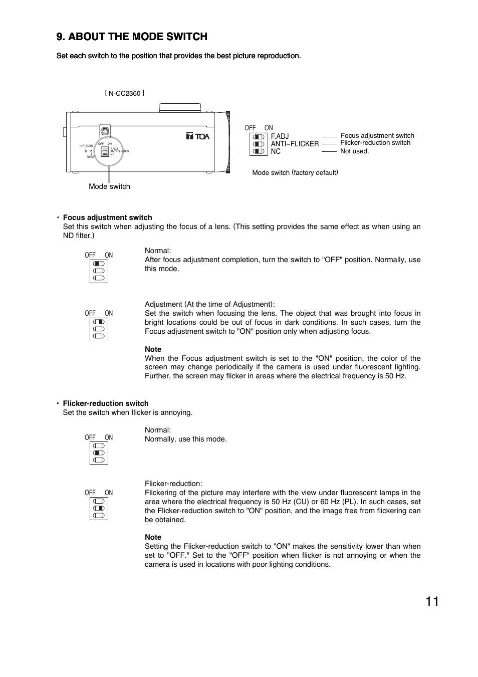 About the mode switch | TOA Electronics N-CC2360 User Manual | Page 11 / 20