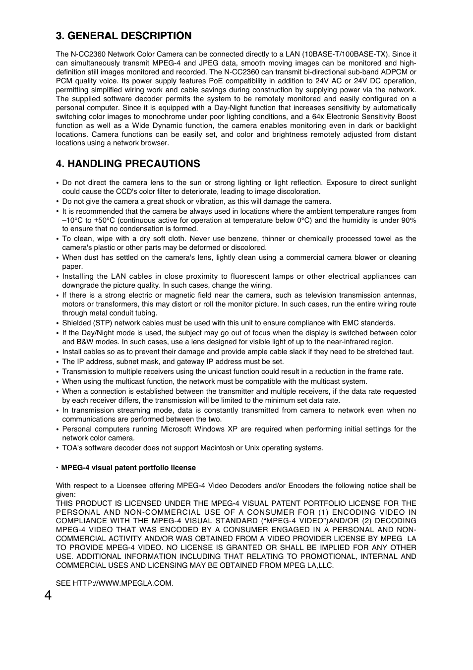 General description 4. handling precautions, General description | TOA Electronics N-CC2360 User Manual | Page 4 / 20