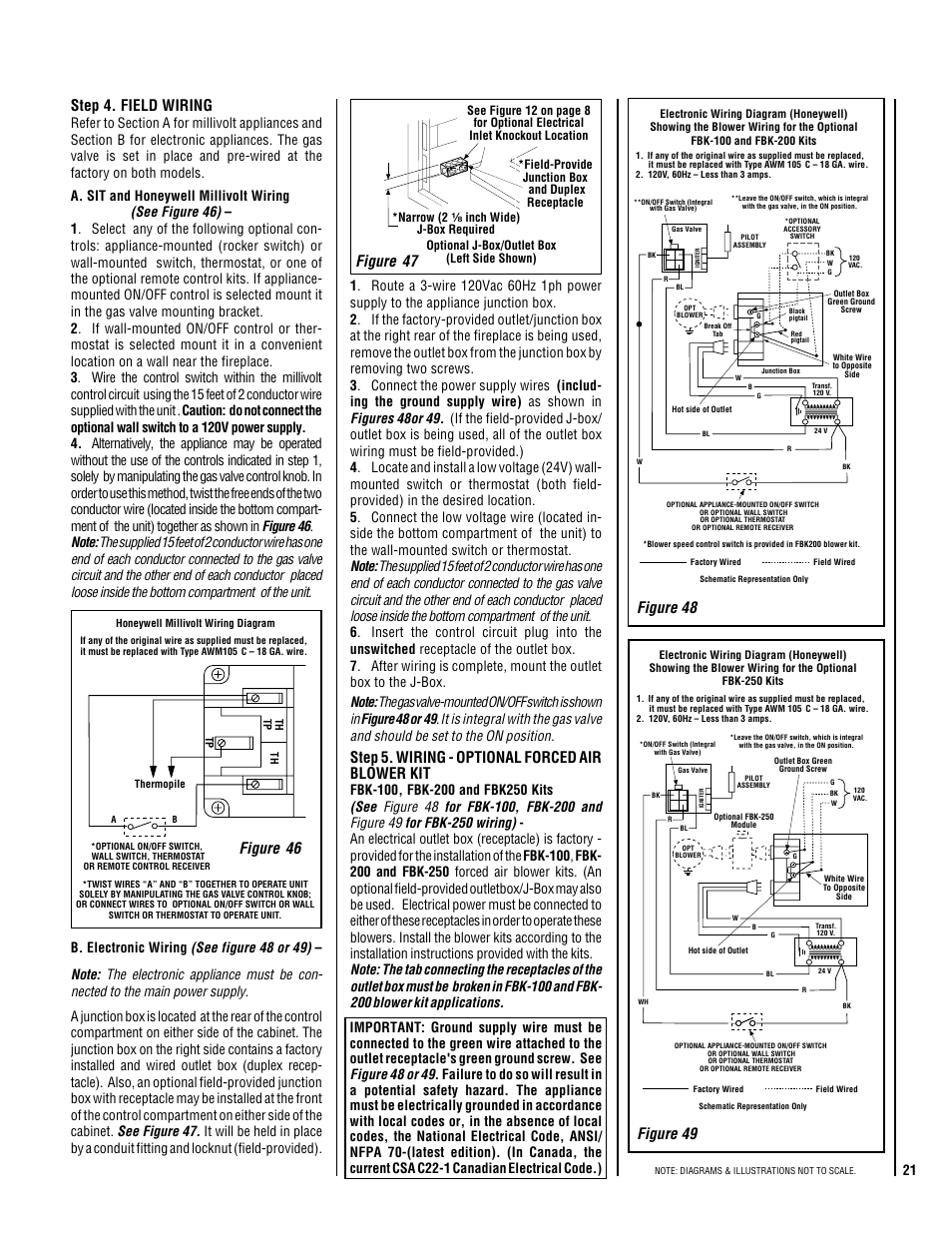 Figure 49 step 4. field wiring, Step 5, Wiring - optional forced air blower kit | Figure 48, Figure 47 figure 46 | TOA Electronics DIRECT VENT 600 User Manual | Page 21 / 28