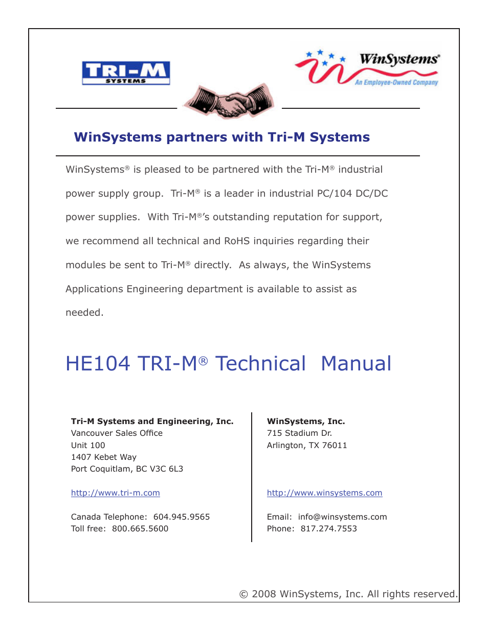 Tri-M Systems HE104 User Manual | 32 pages