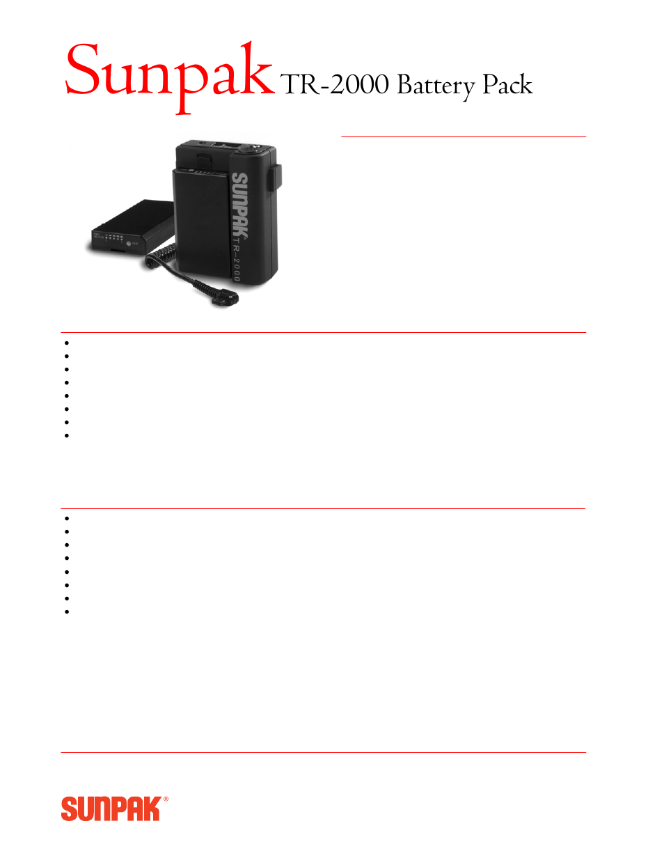ToCAD Sunpak Battery Pack TR-2000 User Manual | 1 page