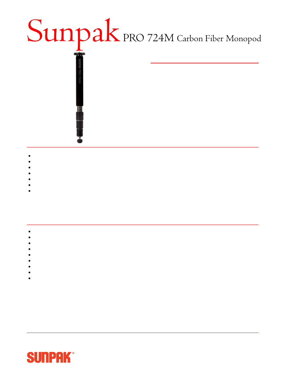 ToCAD Carbon Fiber Monopod SunpakPRO 724M User Manual | 1 page