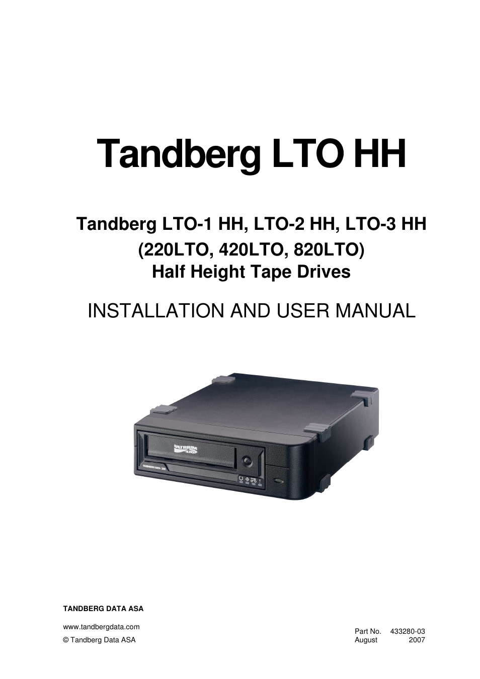 Tandberg Data LTO-2 HH User Manual | 40 pages