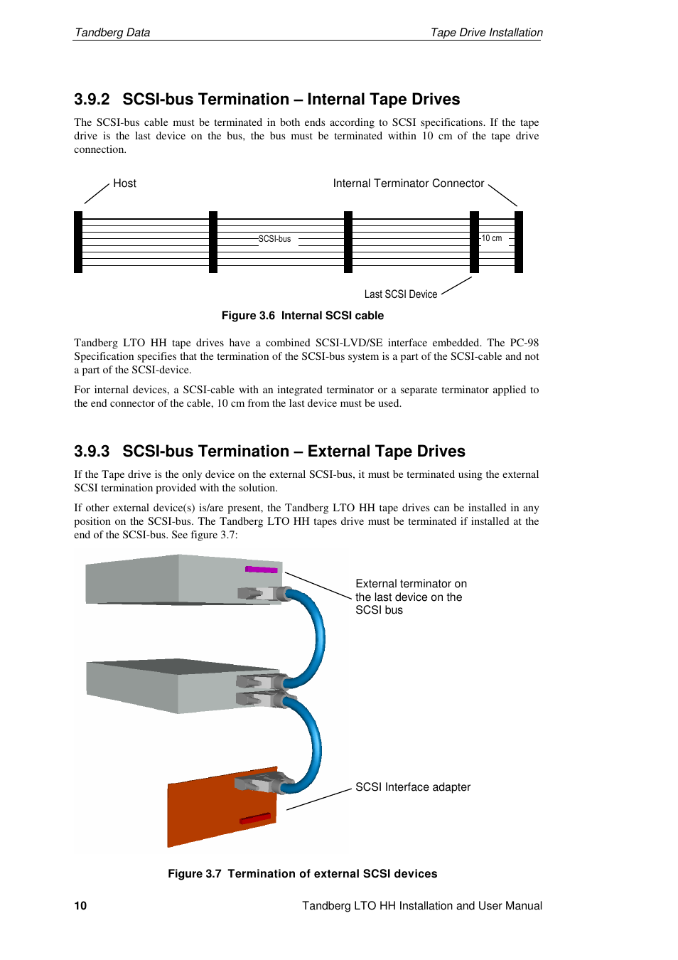 2 scsi-bus termination – internal tape drives, 3 scsi-bus termination – external tape drives | Tandberg Data LTO-2 HH User Manual | Page 14 / 40