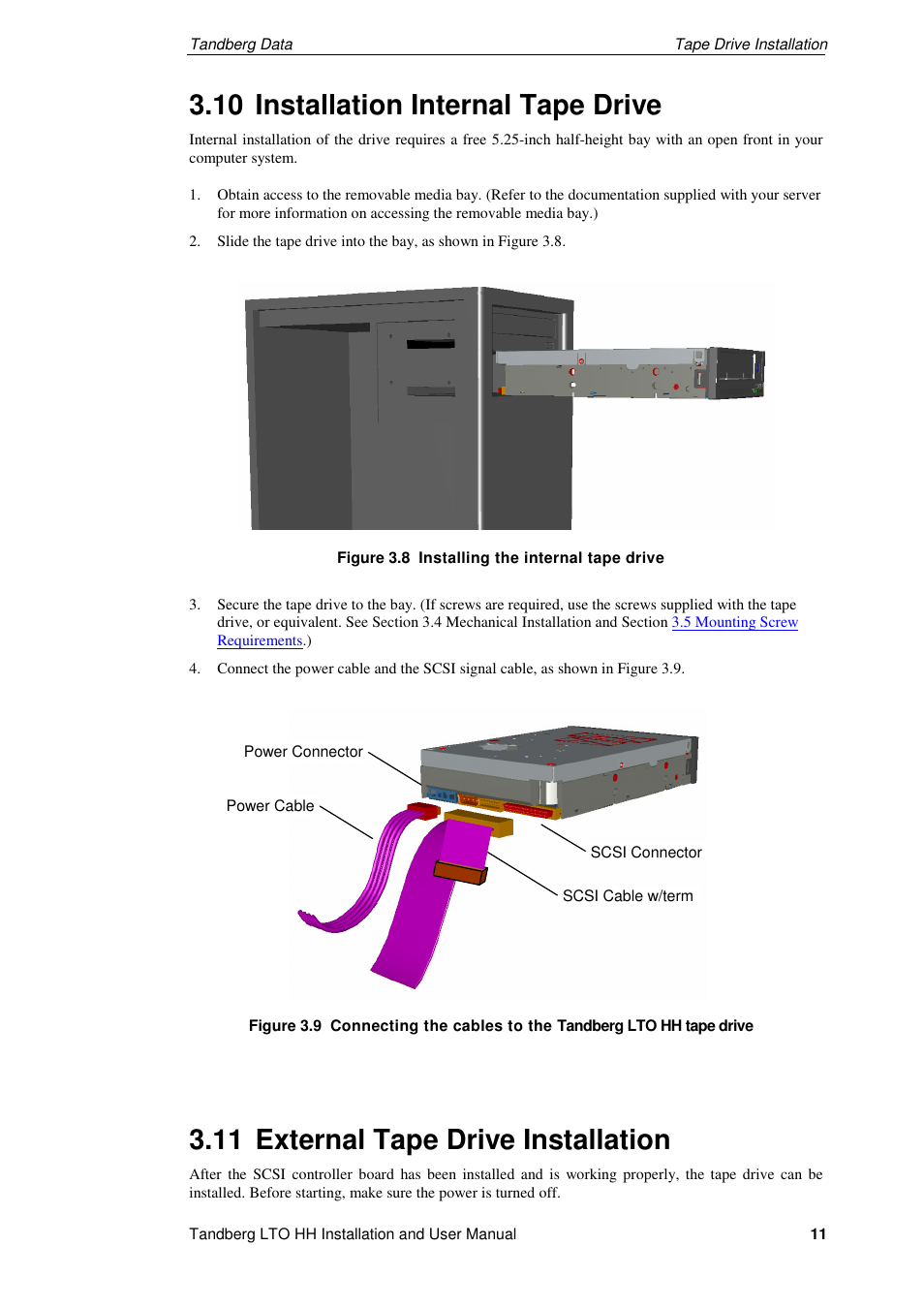 10 installation internal tape drive, 11 external tape drive installation | Tandberg Data LTO-2 HH User Manual | Page 15 / 40
