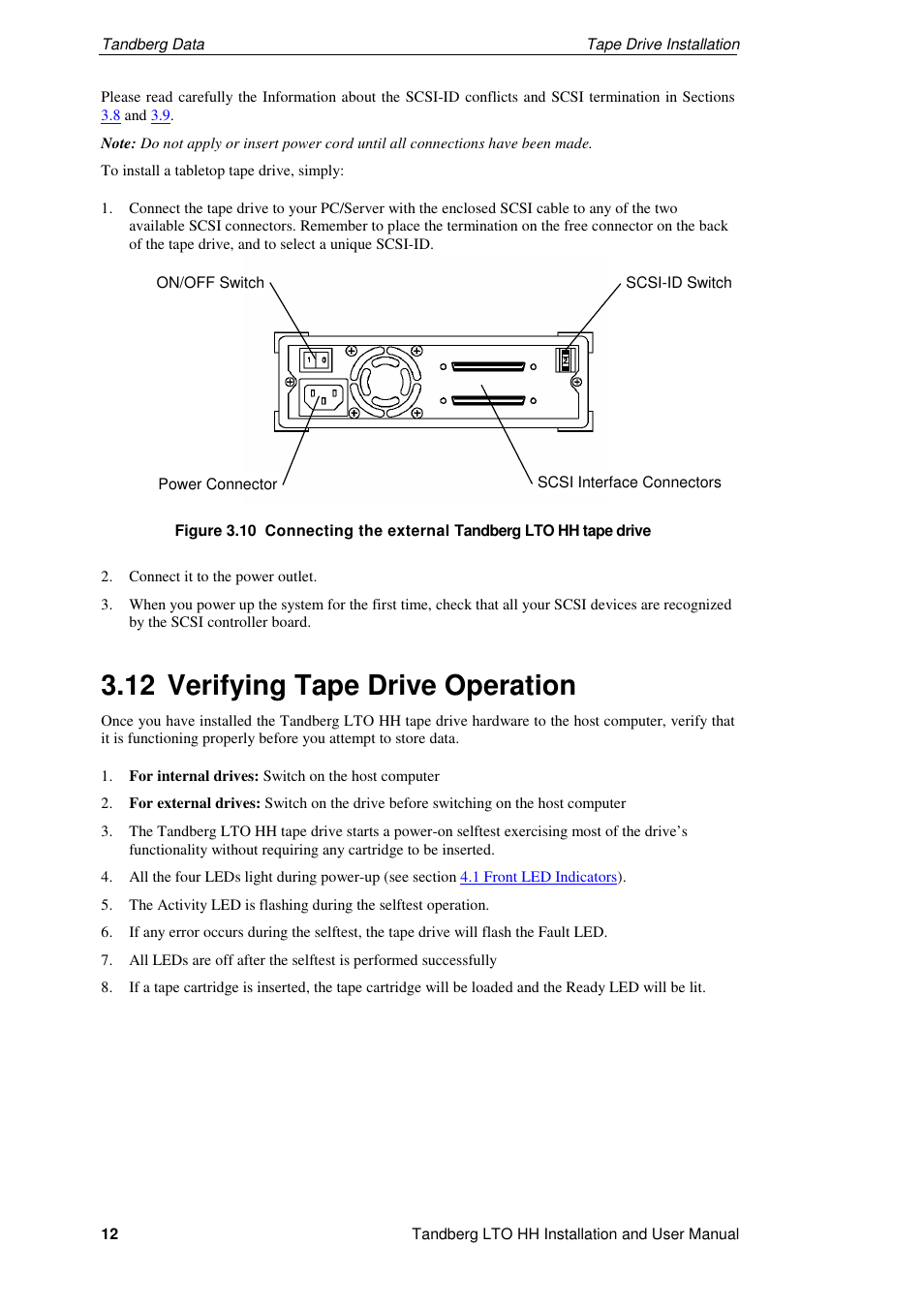 12 verifying tape drive operation | Tandberg Data LTO-2 HH User Manual | Page 16 / 40