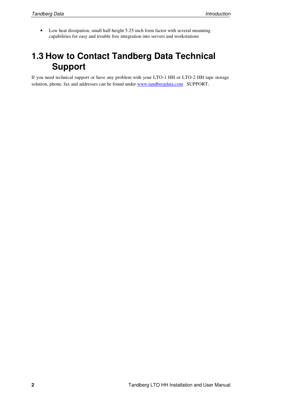 3 how to contact tandberg data technical support | Tandberg Data LTO-2 HH User Manual | Page 6 / 40