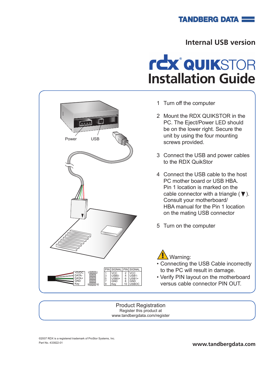 Tandberg Data Internal USB version User Manual | 1 page