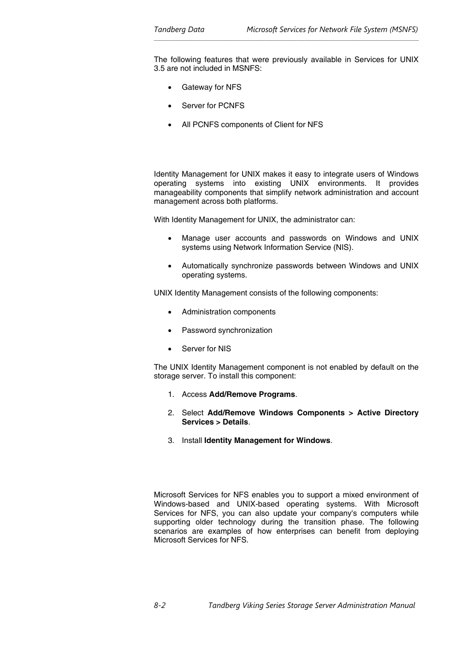 Microsoft services for nfs usage scenarios | Tandberg Data NAS Hardware Viking FS-1500 User Manual | Page 122 / 151