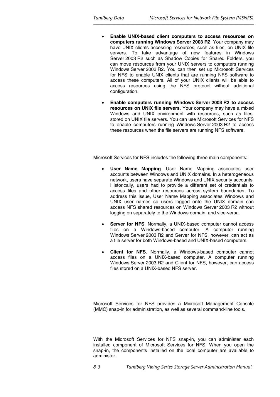 Microsoft services for nfs components, Microsoft services for nfs administrative tools | Tandberg Data NAS Hardware Viking FS-1500 User Manual | Page 123 / 151