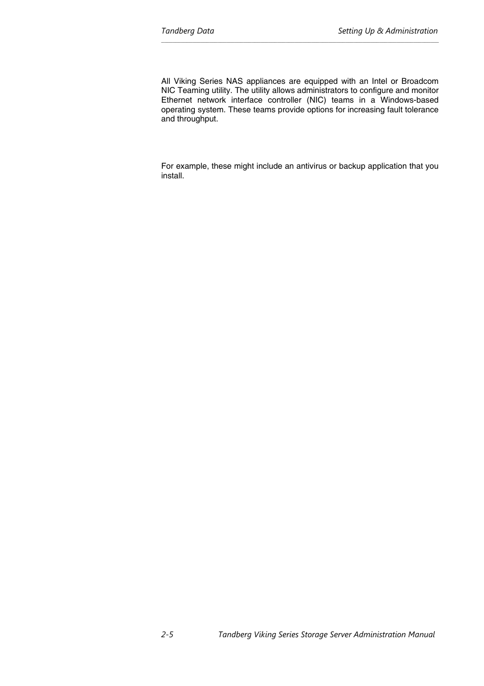Using ethernet nic teaming, Installing 3, Party software applications | Tandberg Data NAS Hardware Viking FS-1500 User Manual | Page 19 / 151