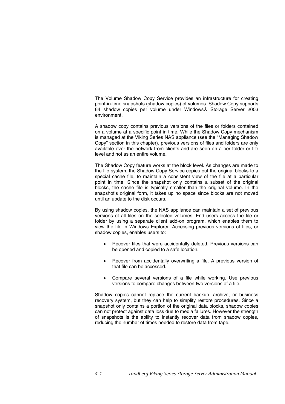 Volume shadow copy service(vss) | Tandberg Data NAS Hardware Viking FS-1500 User Manual | Page 39 / 151