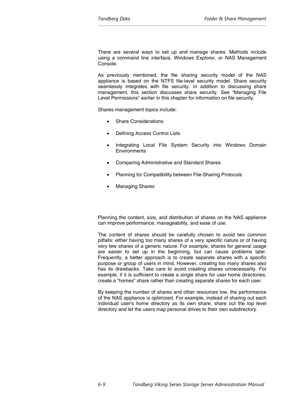 Share management | Tandberg Data NAS Hardware Viking FS-1500 User Manual | Page 73 / 151