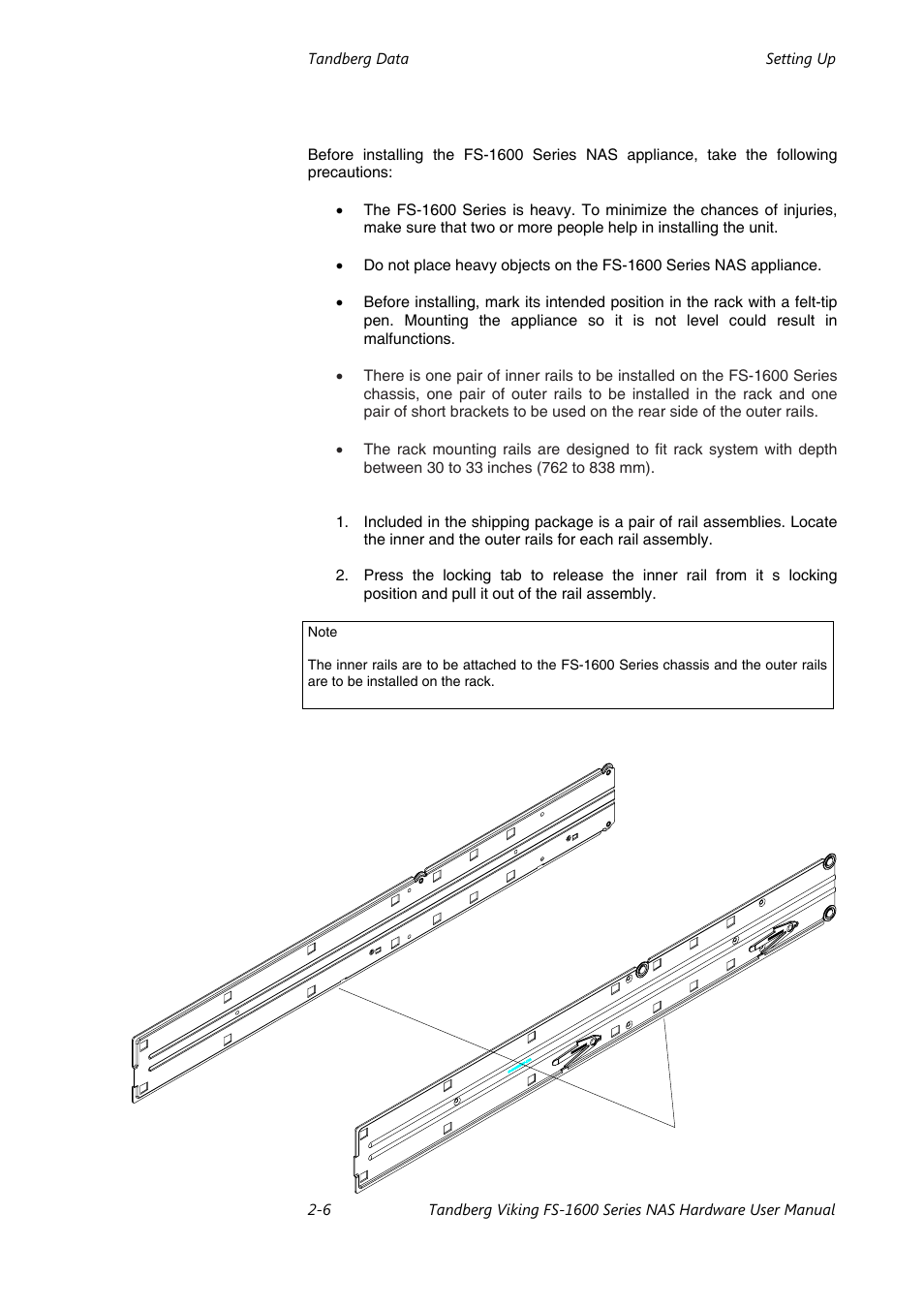 Rack mount installation | Tandberg Data FS-1610 User Manual | Page 18 / 53