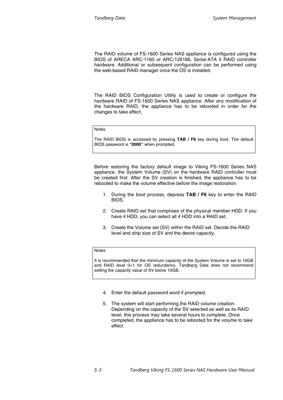 Raid management | Tandberg Data FS-1610 User Manual | Page 35 / 53