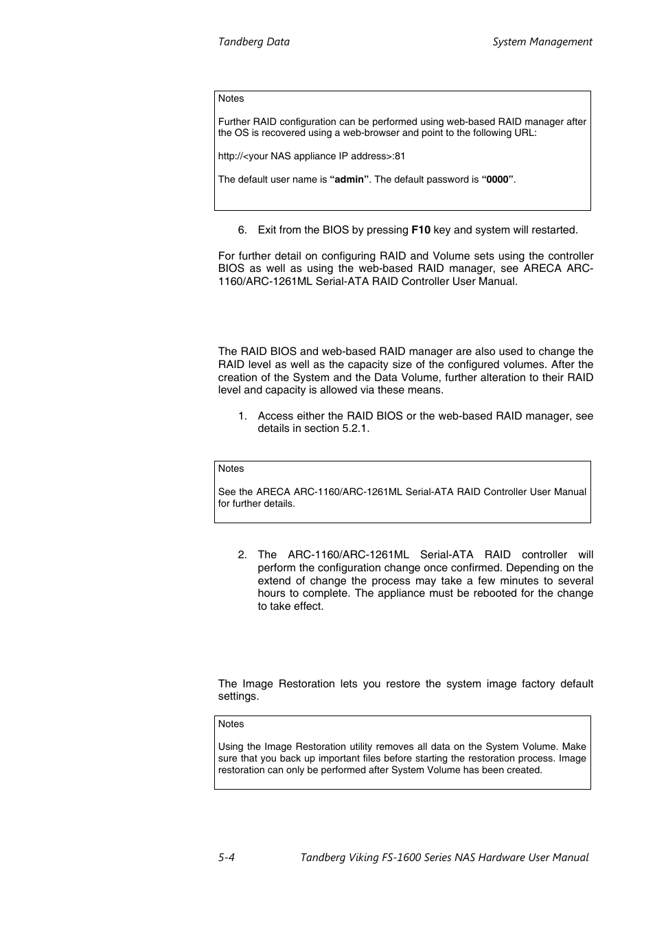 System recovery | Tandberg Data FS-1610 User Manual | Page 36 / 53