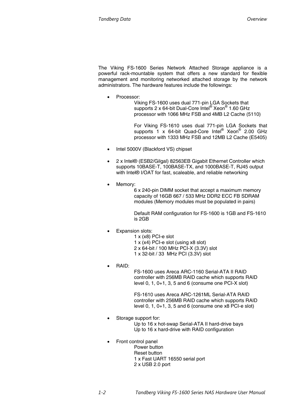 Features of viking fs-1600 series nas appliance | Tandberg Data FS-1610 User Manual | Page 6 / 53