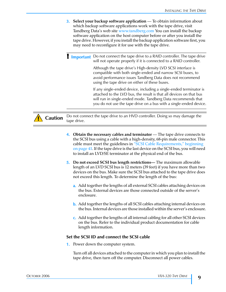 Caution | Tandberg Data VXA-320 (VXA-3) User Manual | Page 23 / 90