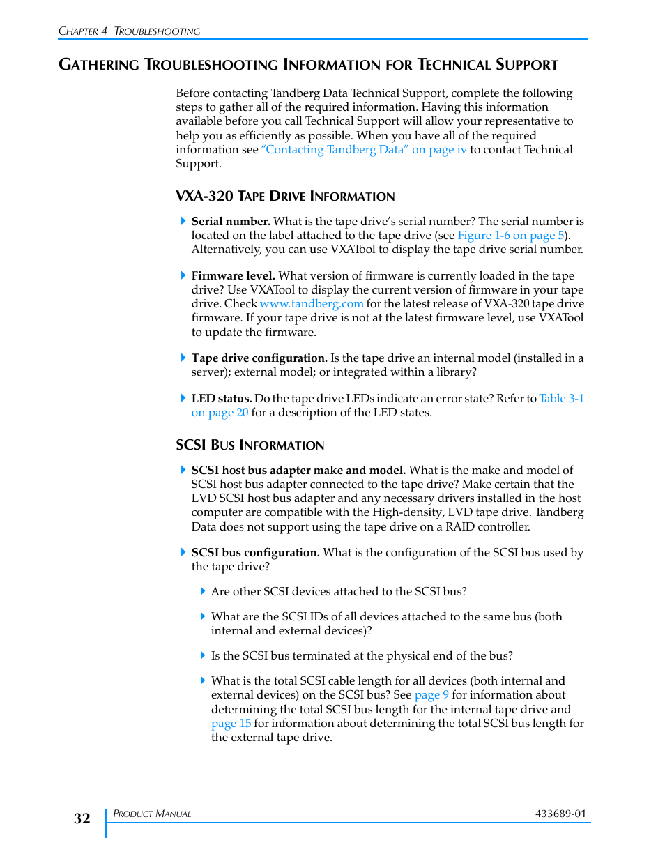 Vxa-320 tape drive information, Scsi bus information | Tandberg Data VXA-320 (VXA-3) User Manual | Page 46 / 90