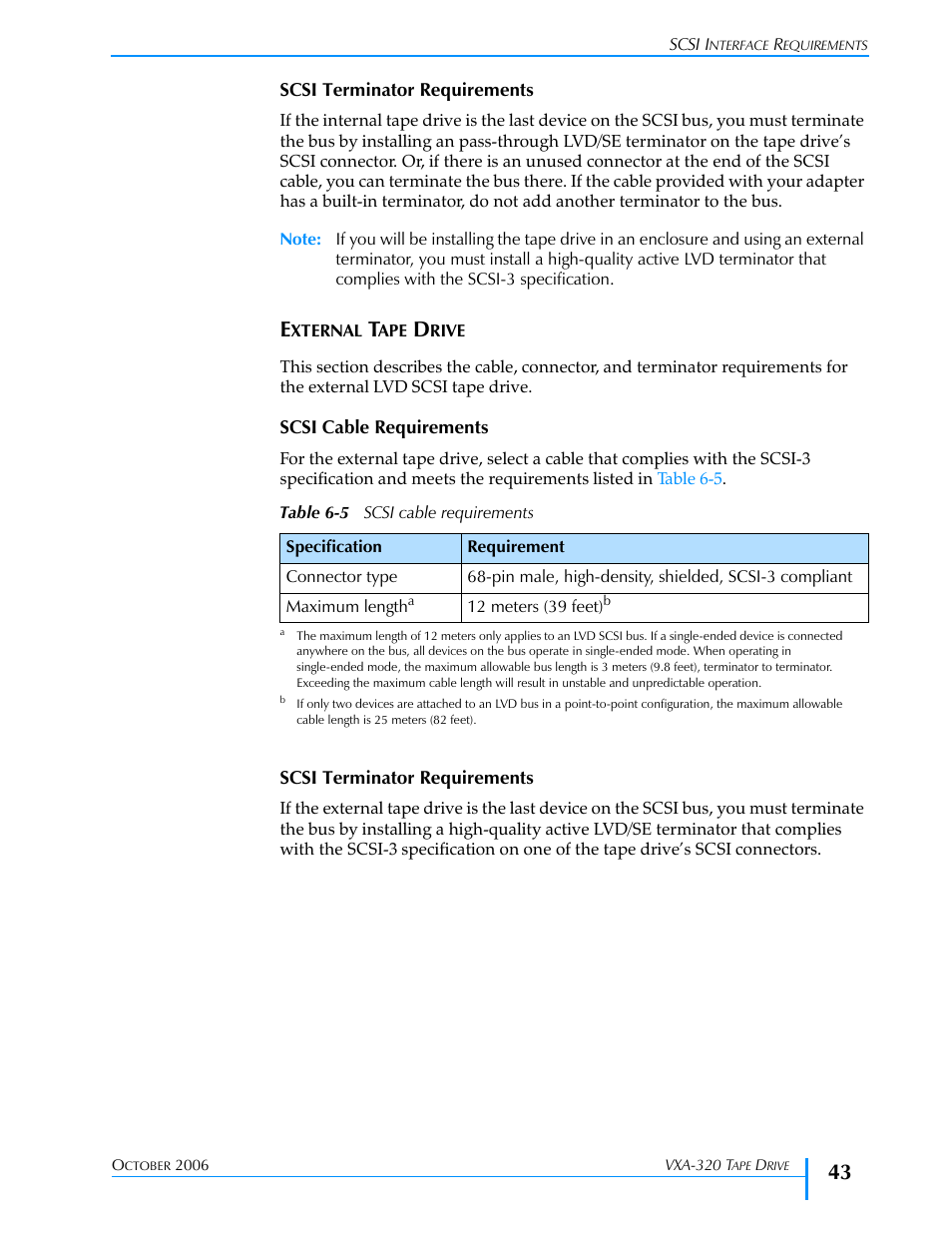 External tape drive, Table 6-5, E errors. see | Tandberg Data VXA-320 (VXA-3) User Manual | Page 57 / 90