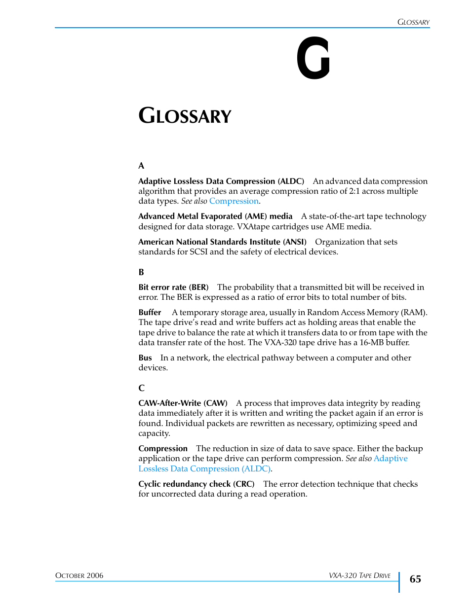 Glossary, Lossary | Tandberg Data VXA-320 (VXA-3) User Manual | Page 79 / 90