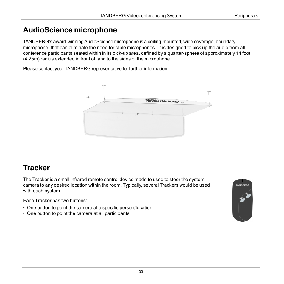 Audioscience microphone, Tracker, Audioscience microphone tracker | Tandberg Data 7000 User Manual | Page 103 / 118