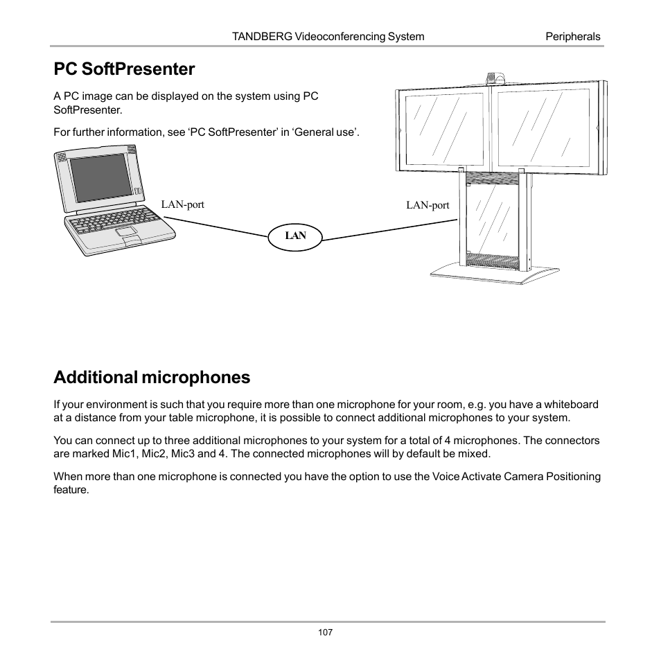 Pc softpresenter, Additional microphones, Pc softpresenter additional microphones | Tandberg Data 7000 User Manual | Page 107 / 118