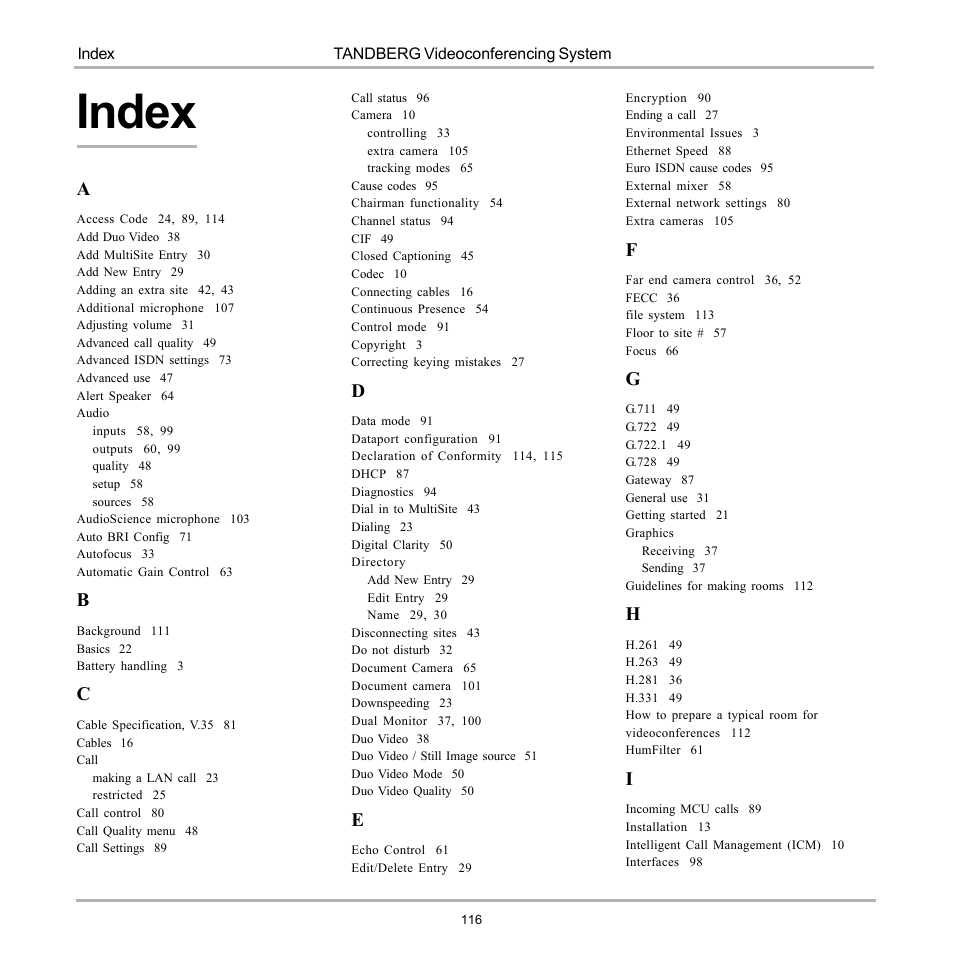 Index | Tandberg Data 7000 User Manual | Page 116 / 118