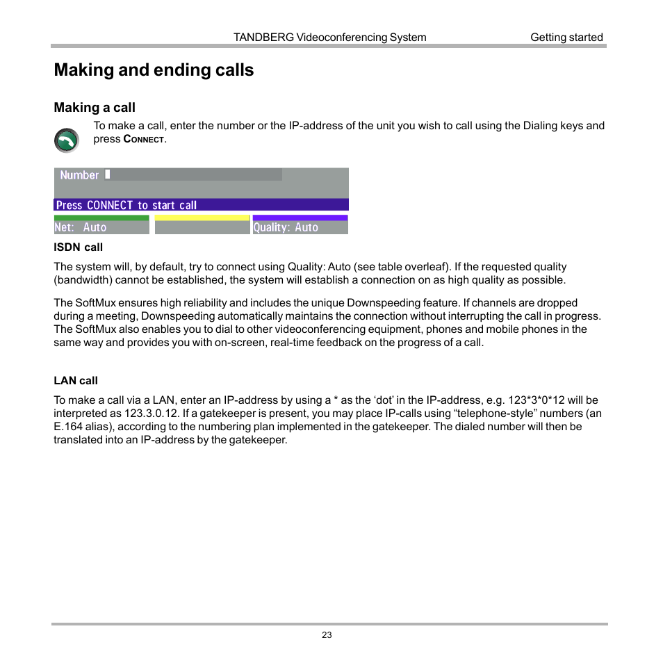 Making and ending calls | Tandberg Data 7000 User Manual | Page 23 / 118