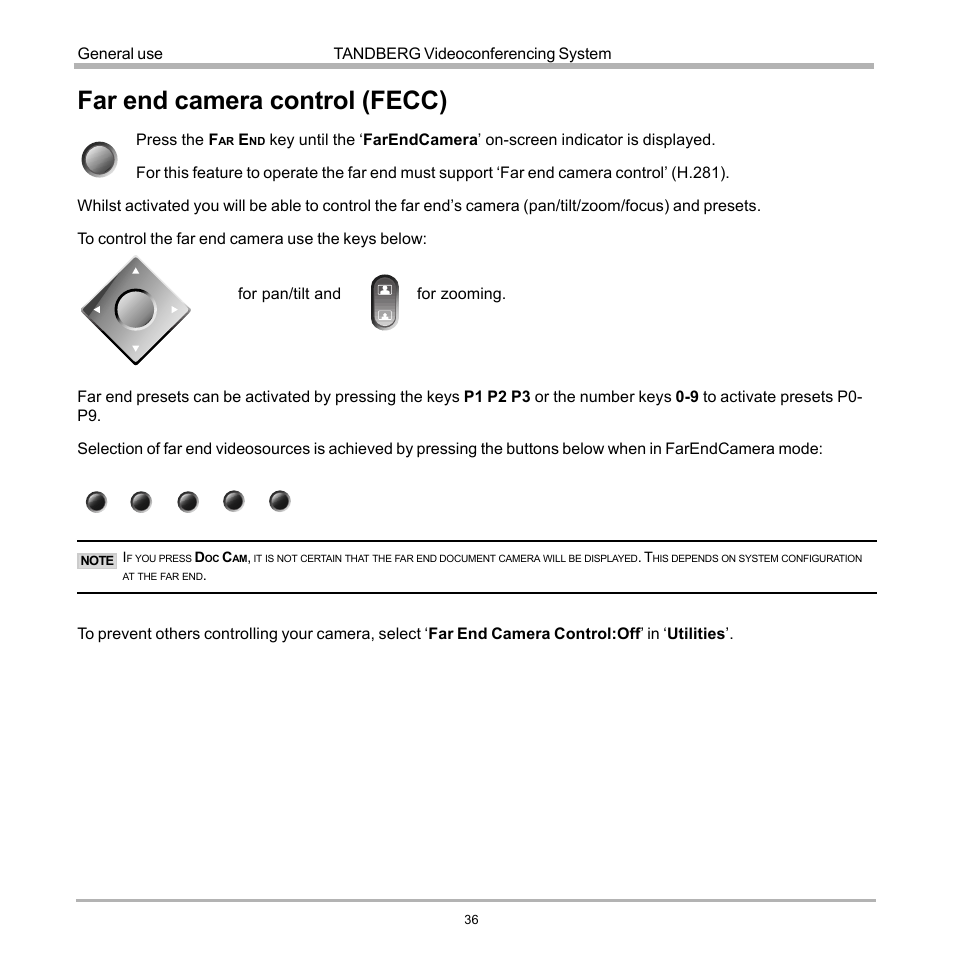 Far end camera control (fecc) | Tandberg Data 7000 User Manual | Page 36 / 118