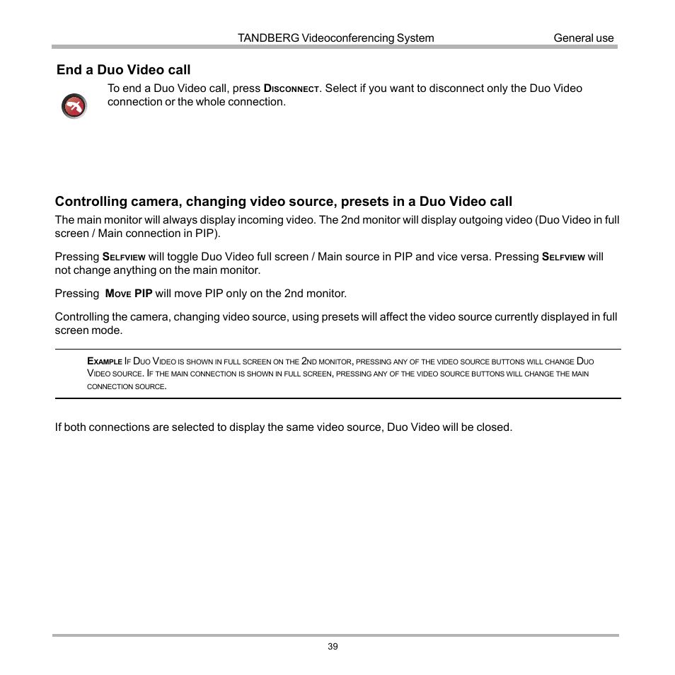 End a duo video call | Tandberg Data 7000 User Manual | Page 39 / 118