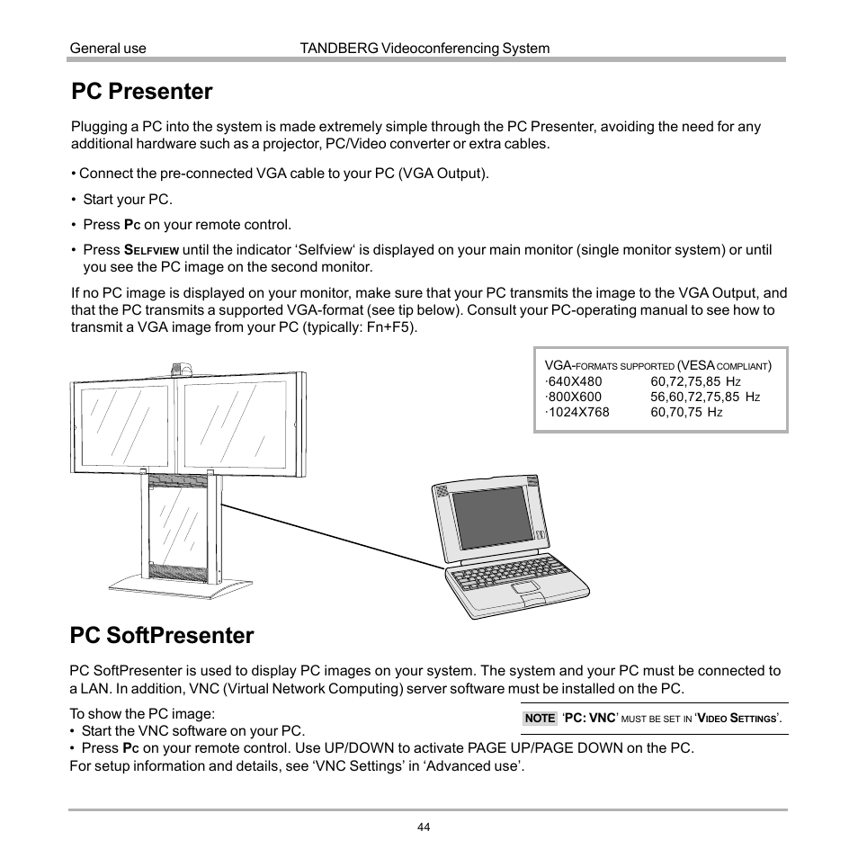 Pc softpresenter, Pc presenter, Pc softpresenter pc presenter | Tandberg Data 7000 User Manual | Page 44 / 118