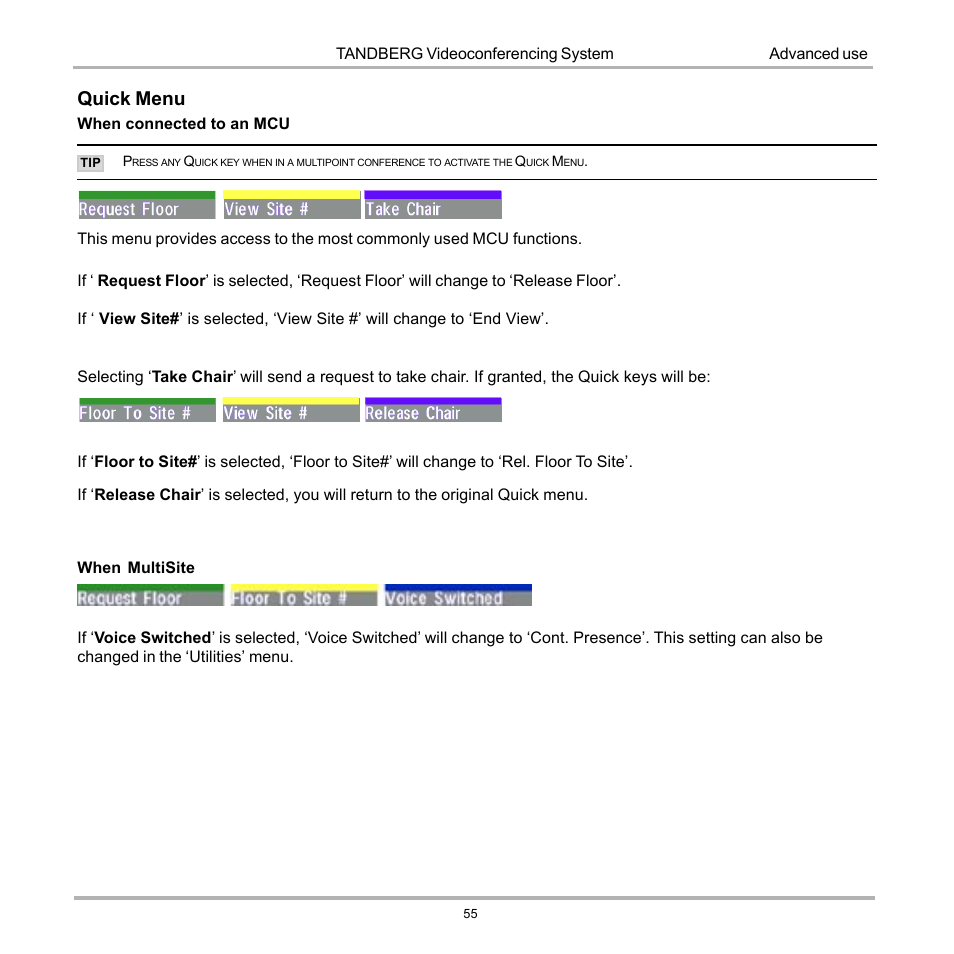 Quick menu | Tandberg Data 7000 User Manual | Page 55 / 118