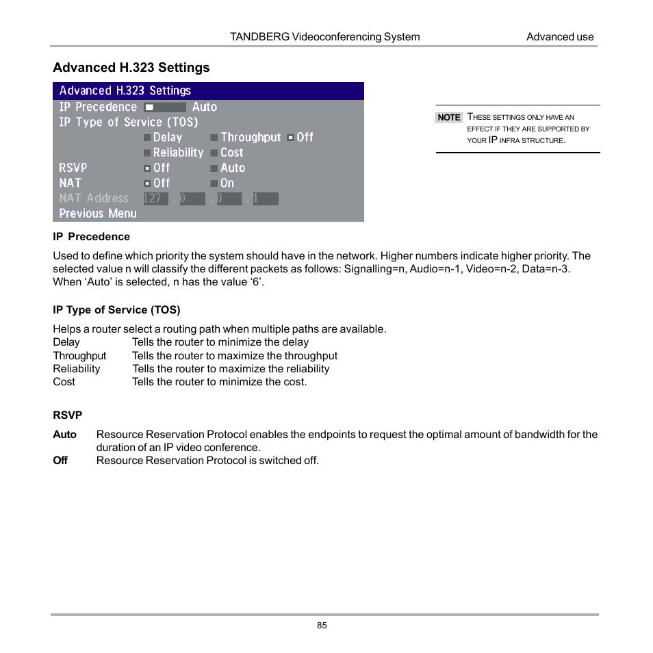 Advanced h.323 settings | Tandberg Data 7000 User Manual | Page 85 / 118