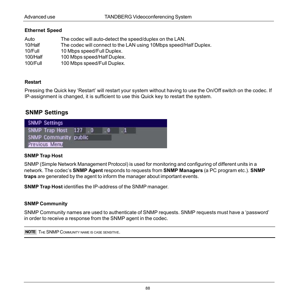 Snmp settings | Tandberg Data 7000 User Manual | Page 88 / 118