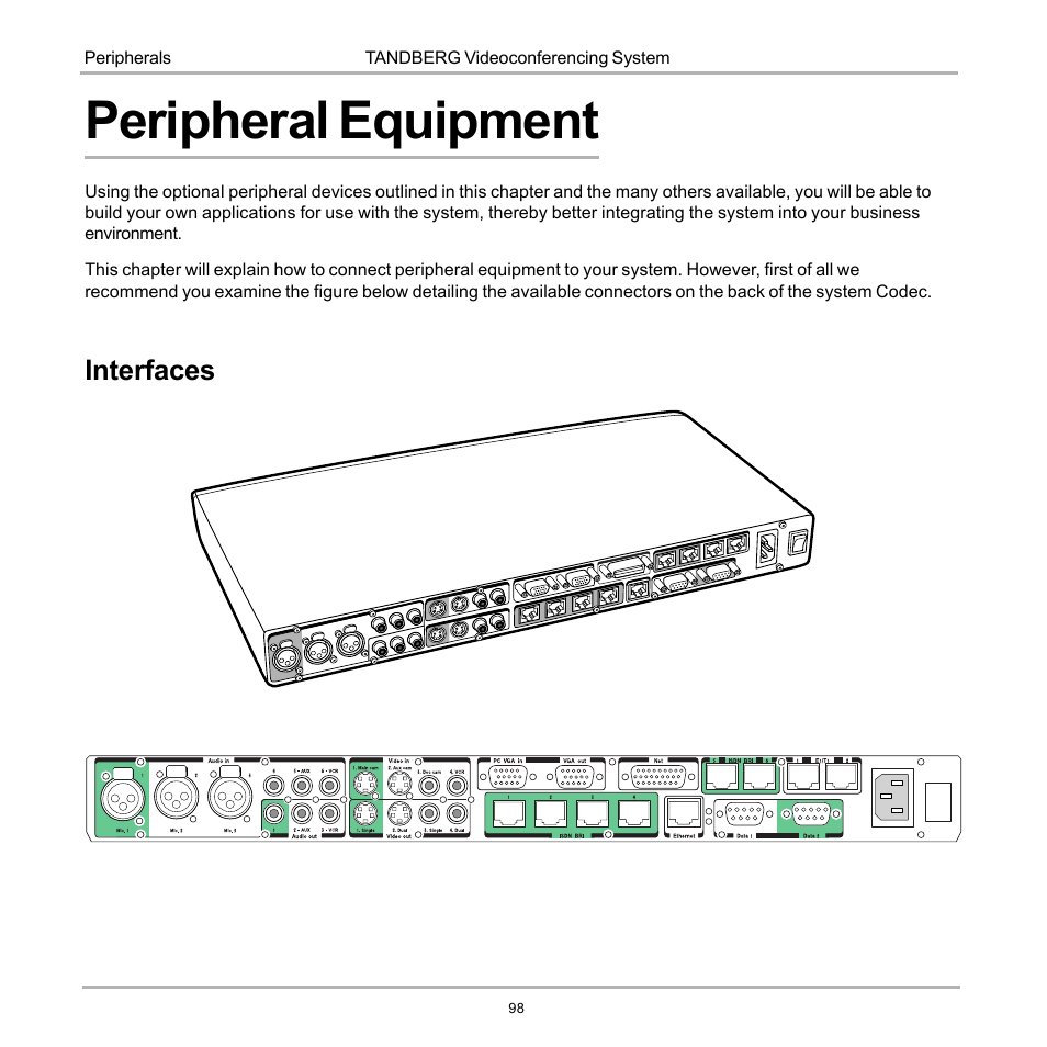 Peripheral equipment, Interfaces | Tandberg Data 7000 User Manual | Page 98 / 118