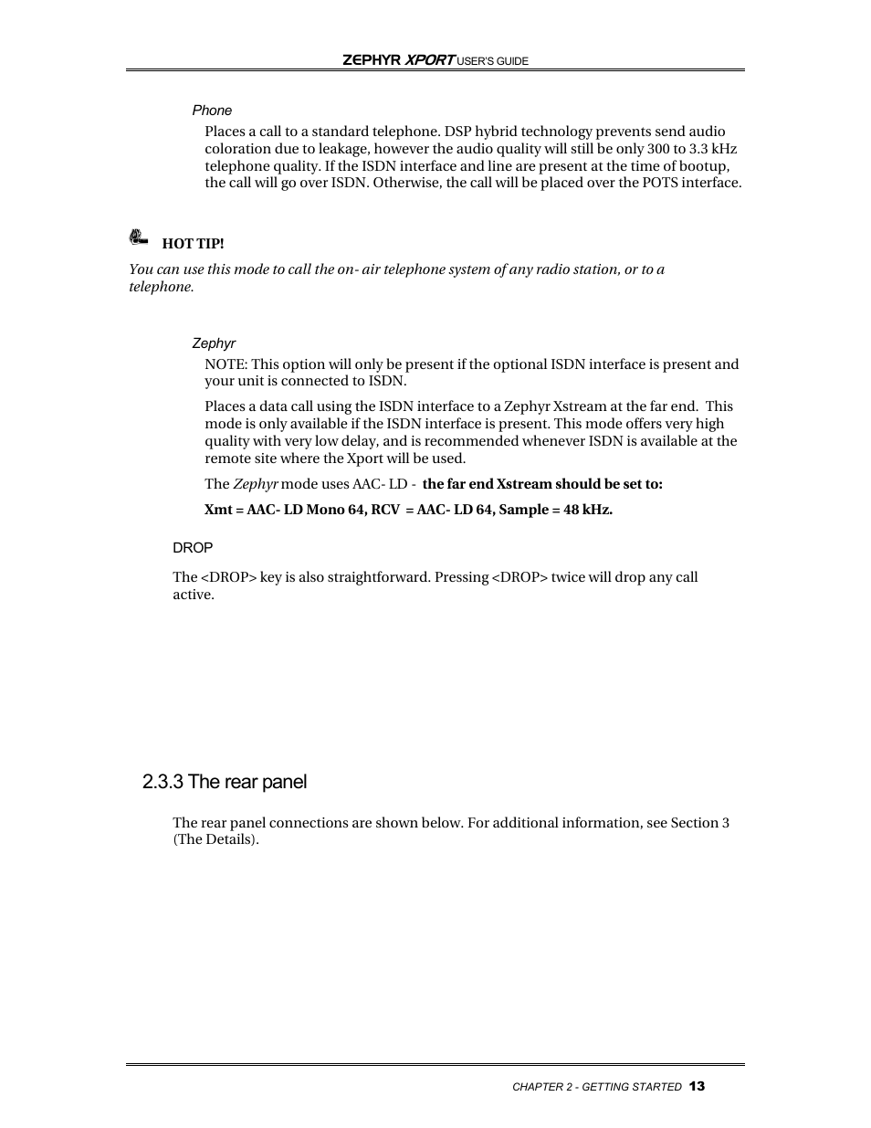 3 the rear panel | Telos Zephyr Xport User Manual | Page 23 / 57