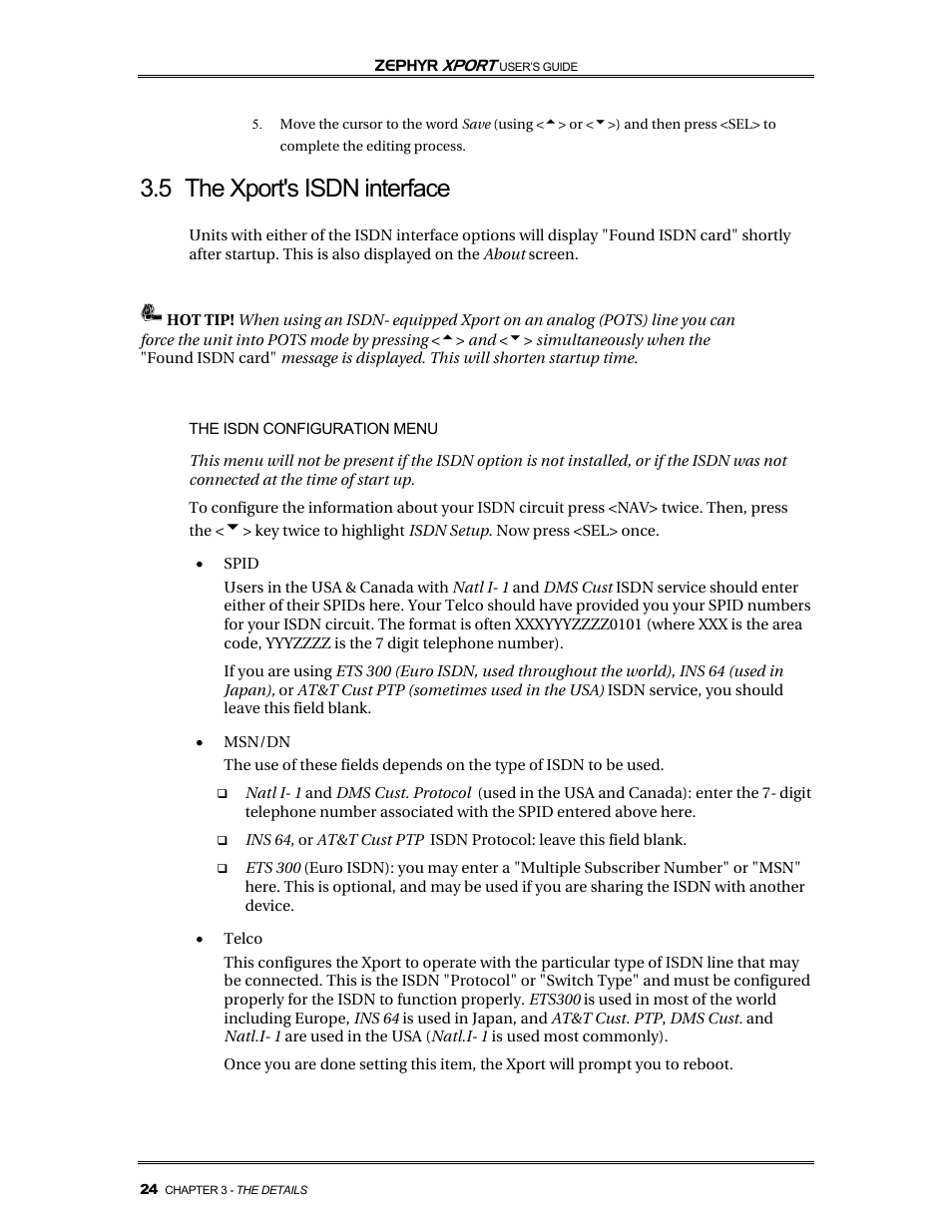 5 the xport's isdn interface | Telos Zephyr Xport User Manual | Page 34 / 57