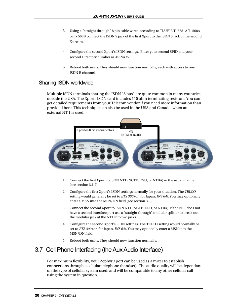 7 cell phone interfacing (the aux audio interface), Sharing isdn worldwide | Telos Zephyr Xport User Manual | Page 36 / 57