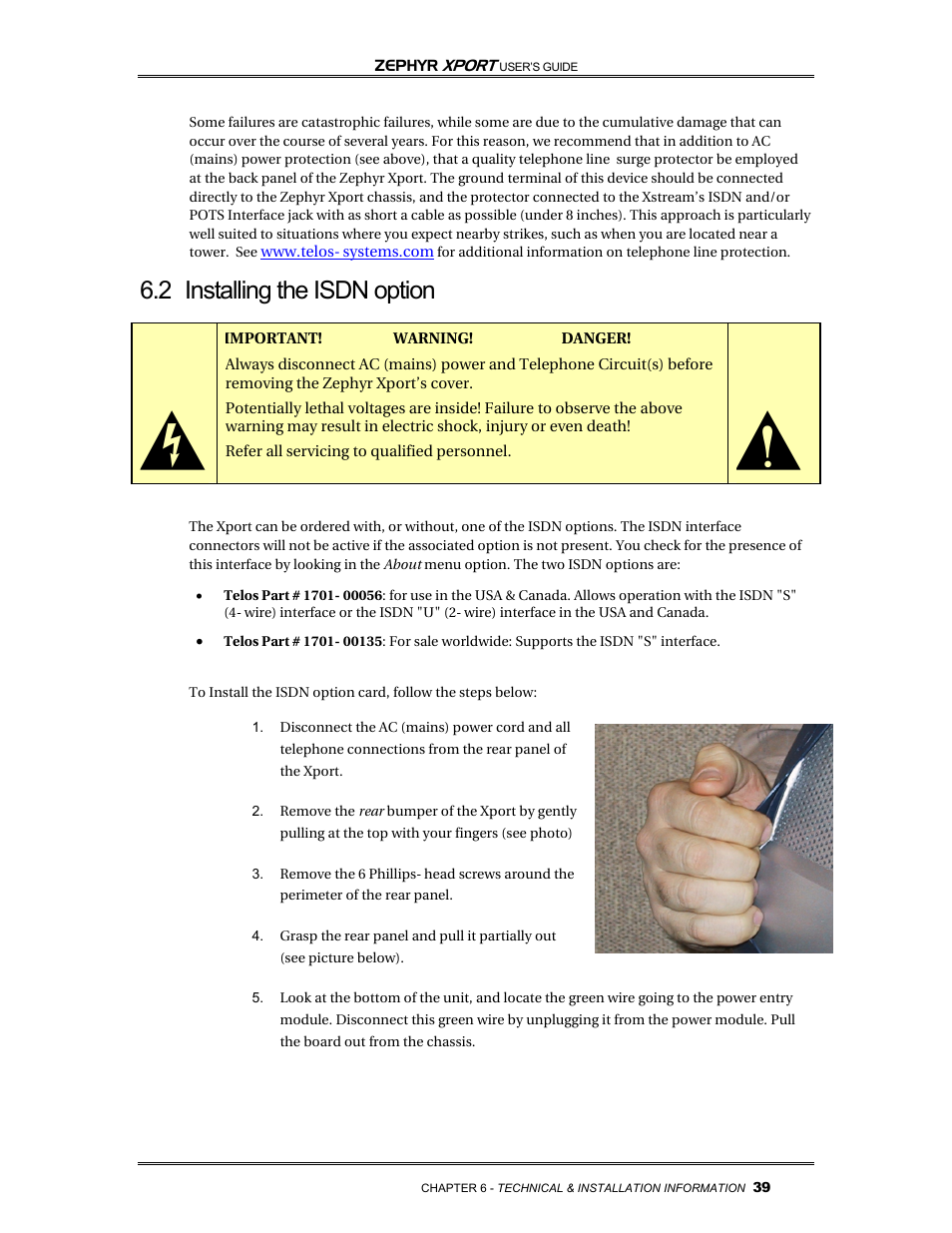 2 installing the isdn option | Telos Zephyr Xport User Manual | Page 49 / 57